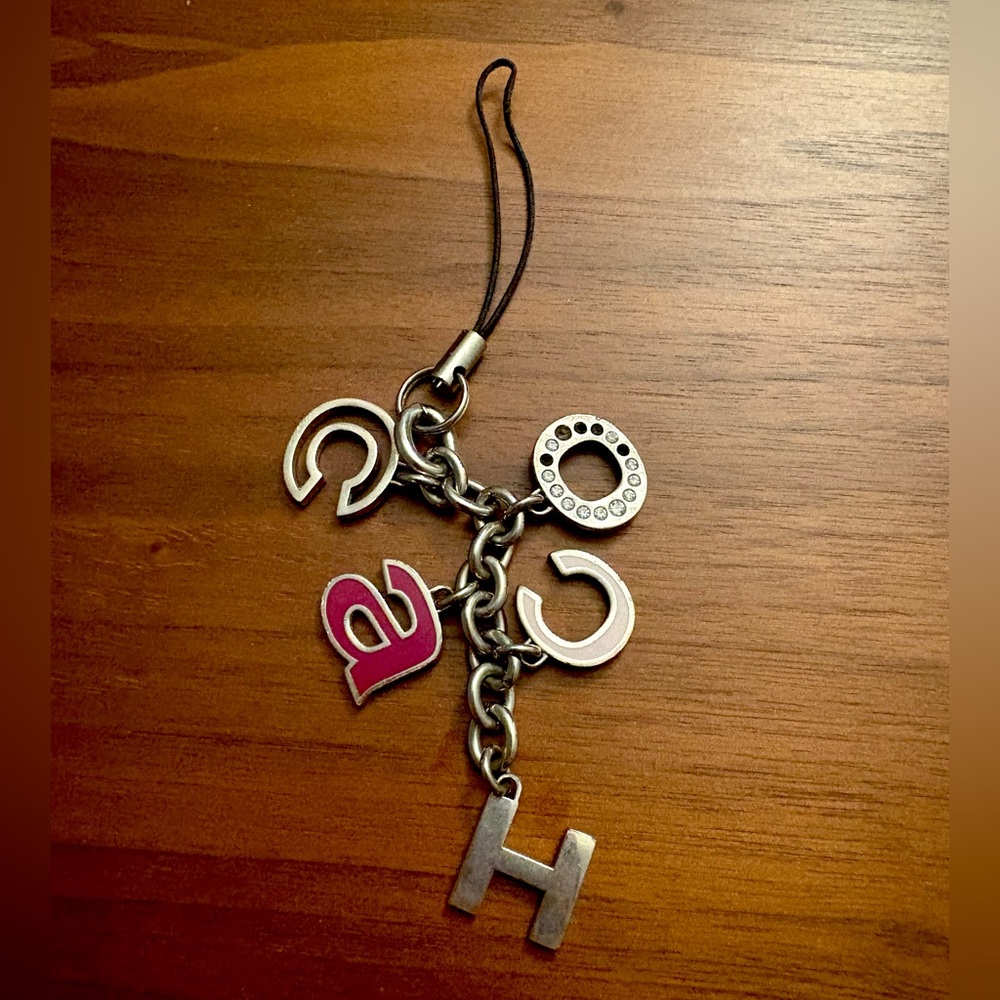 Coach Bag Charm Key chain Silver/Pink